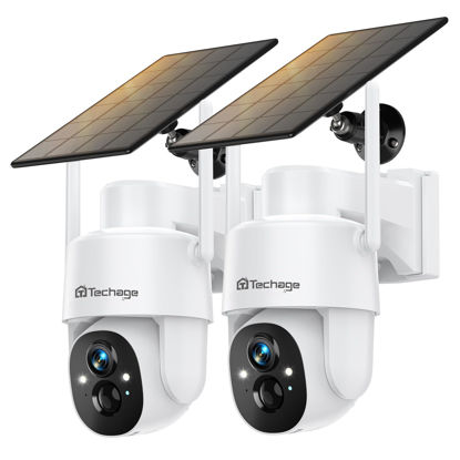 Picture of Solar Security Cameras Wireless Outdoor, 2K WiFi Cameras for Home Security, 360° PTZ Surveillance Camera with PIR, Color Night Vision, 2-Way Talk, IP66 Waterproof, SD/Cloud, Work with Alexa (2 Pack)