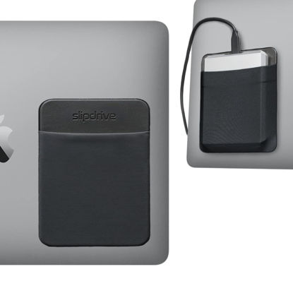 Picture of Slipdrive - Portable Hard Drive Sleeve for Laptop - HDD Hard Disk Drive - Reusable Adhesive - 5.5” x 4.5” Stick on External Hard Drive Carrying Case - Travel Pocket Pouch (Large, Black)