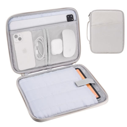 Picture of 11 Inch iPad Travel Case Organizer, Padded Tablet Carrying Sleeve Bag for iPad Pro 11-in (M4), iPad 10.9 (10th Gen), iPad Air 11-in (M2), Galaxy Tab S8/S9 (White Grey-11)