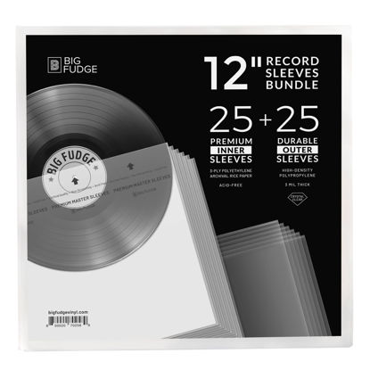 Picture of BIG FUDGE Vinyl Record Inner & Outer Sleeve Bundle - 12" x 25pcs High-Density Polypropylene Outer Sleeve Album Covers & 12" x 25pcs Archival Anti-Static Rice Paper LP Inner Sleeves
