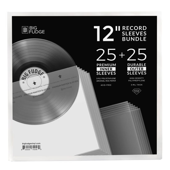 Picture of BIG FUDGE Vinyl Record Inner & Outer Sleeve Bundle - 12" x 25pcs High-Density Polypropylene Outer Sleeve Album Covers & 12" x 25pcs Archival Anti-Static Rice Paper LP Inner Sleeves