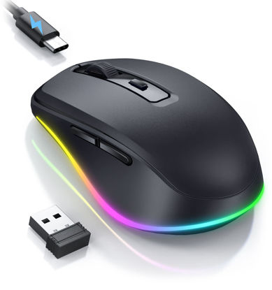 Picture of PEIOUS Wireless Mouse, Mouse Jiggler - LED Wireless Mice with Build-in Mouse Jiggler Mover, Rechargeable Moving Mouse for Computer with Undetectable Random Movement Keeps Computer Awake - Black