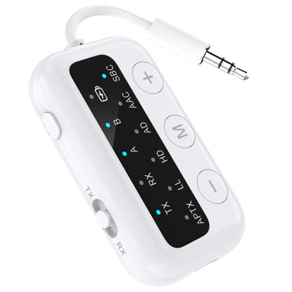 Picture of 1Mii SafeFly Dot-Bluetooth 5.3 Transmitter Receiver for up 2 Headphones,AptX Low Latency/HD,Plane Travel Essentials,Wireless Audio Bluetooth Airplane Adapter for Flight,TV,Car,PC(White)