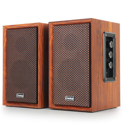 Picture of 40W Computer Speakers,2.0 AC Powered Wooden PC Speakers with Strong Bass,7.28" X 2 AC Powered AUX /Bluetooth Bookshelf Speakers with USB Input for DSP Multimedia Speaker, Wooden Speaker for Laptop,PC