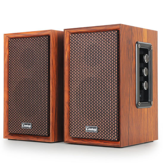 Picture of 40W Computer Speakers,2.0 AC Powered Wooden PC Speakers with Strong Bass,7.28" X 2 AC Powered AUX /Bluetooth Bookshelf Speakers with USB Input for DSP Multimedia Speaker, Wooden Speaker for Laptop,PC