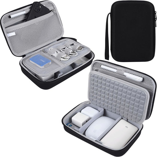 Picture of Hard Travel Electronic Organizer Case for MacBook Power Adapter Chargers Cables Power Bank Apple Magic Mouse Apple Pencil USB Flash Disk SD Card Hard Drive Waterproof Shockproof Carrying Bag, Black