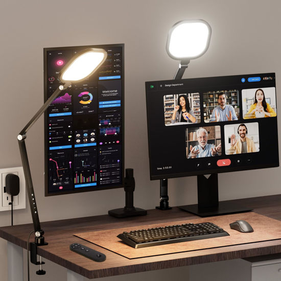 Picture of 2 Packs Video Conference Light for Computer, 15W LitONES Desk Light for Zoom Calls Meeting with C-Clamp & Metal Swing Arm, Podcast Lighting Kit with Remote, Memory & Timing CRI＞95