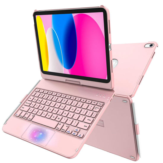 Picture of GGH Touchpad Keyboard Case for iPad 10th Generation,Multi-Touch Trackpad Keyboard Case with Apple Pencil Holder,360° Rotatable Protective Cover for Apple 2022 10.9-inch iPad 10th Generation(Rose Gold)