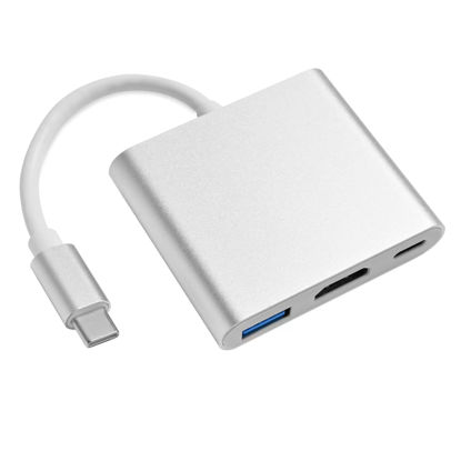 Picture of QAJOPFN USB C to HDMI Adapter, Type C to HDMI Multiport Adapter with 4K HDMI Output，3 in 1 USBC to 4K HDMI,USB3.0 and USB C Charging Port, USB-C Digital AV Multiport Adapter for TV and Projector
