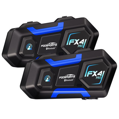 Picture of FODSPORTS Motorcycle Bluetooth intercom FX4 Pro 1200m Helmet Intercom,4 Riders Motorcycle Bluetooth Headset,Universal Bluetooth Helmet Headset,Helmet Communication System FM/Hard &Soft Mic/2Pack