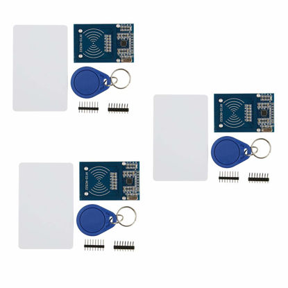 Picture of HiLetgo 3pcs RFID Kit - Mifare RC522 RF IC Card Sensor Module + S50 Blank Card + Key Ring for Arduino Raspberry Pi