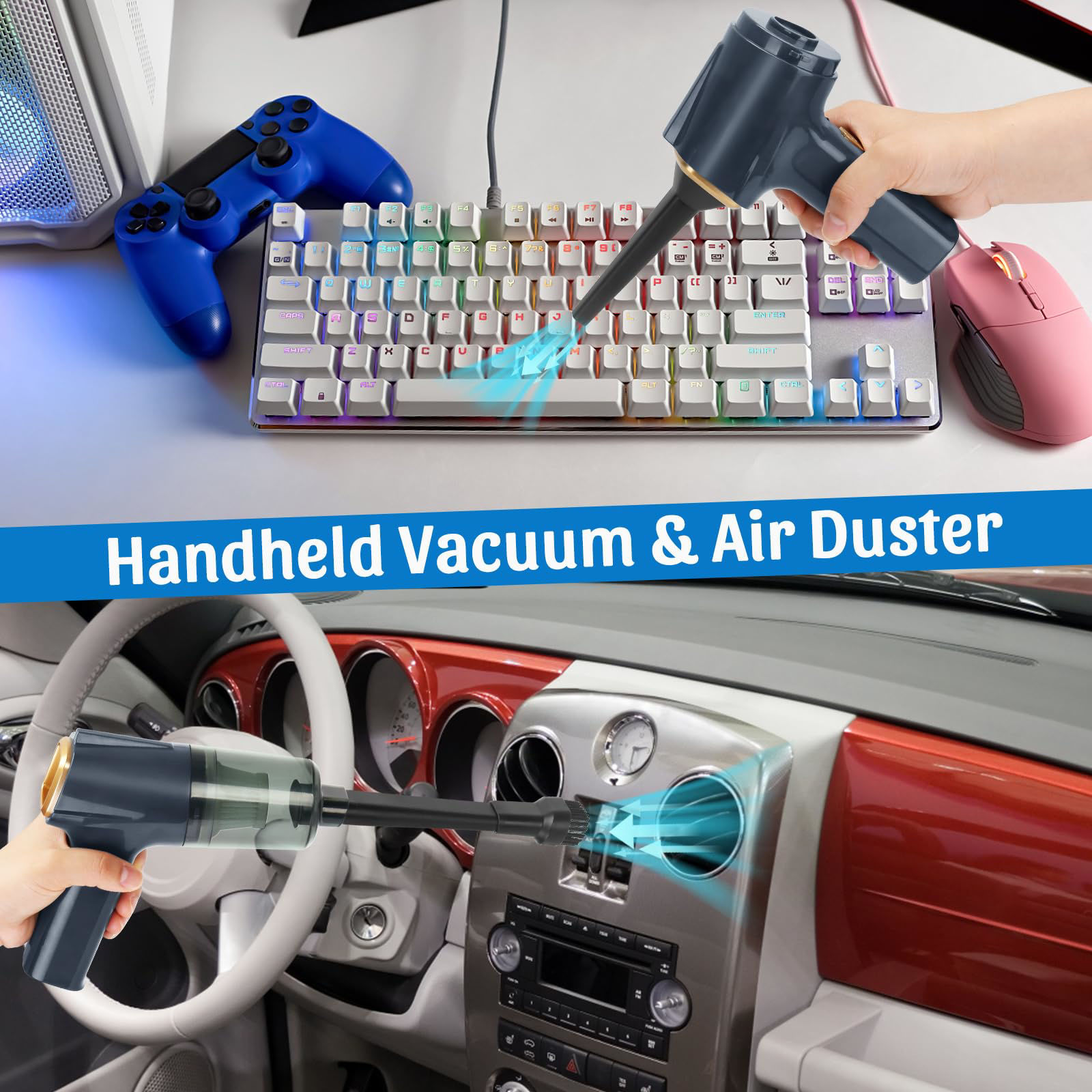 GetUSCart- Mini Vacuum Cleaner, 12000Pa Car Vacuum, Wireless Handheld ...