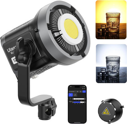 Picture of ULANZI V-Mount LED Video Light COB Continuous Output Lighting, 120W Bi Color 2700K-6500K COB Bowens Mount Photography Fill Light 20700lux/1m 20 Preset Effects with APP Control Studio Light