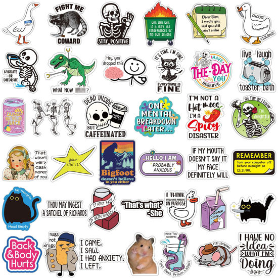 Picture of 400 Pcs Funny Stickers for Adults Funny Waterproof Water Bottles Stickers Pack for Laptop, Bumper, Phone, Hard Hats, Wall, Window Decals Decors, 50 Styles