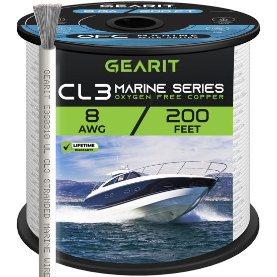 Picture of GEARit 8 Gauge Marine Wire (200ft) 8 AWG Primary Wire Cable, Tinned Oxygen-Free Copper OFC - Boat/Marine/Automotive/RV/Camper/Trailer/Solar/Outdoor - White 200 Feet