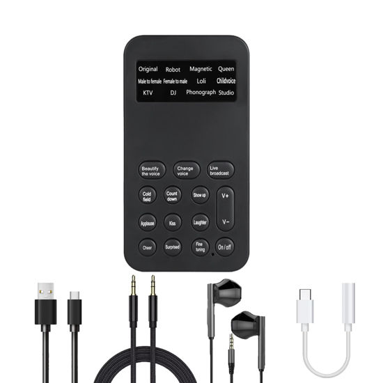 Picture of Voice Changer, Portable Sound Card Set, Equipped with a Converter and Headphones, can be Used to Change Voices and Sing, Suitable for Mobile Phones, Computers, Gaming, Live Streaming, and podcasts.