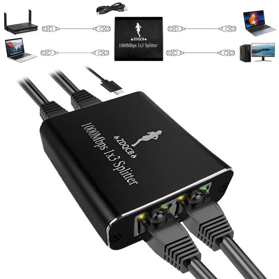 Picture of ZDQCB Ethernet Splitter 1 to 3, RJ45 Splitter Adapter Lan Network Internet Splitter 1 to 3, Ethernet Cable Splitter High Speed Internet&Ethernet Switch for Cat5 Cat5e Cat6 Cat 7 Cable(1 to 3 1000Mbps)