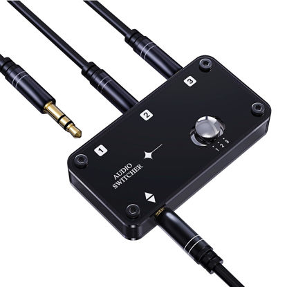 Picture of COOIDEA 3.5mm Stereo Audio Switcher Support 1 in 3 Out or 3 in 1 Out with 3.5mm Audio Cable, 3 Ports AUX Audio Speaker Selector for PC Phone Laptop Headphone