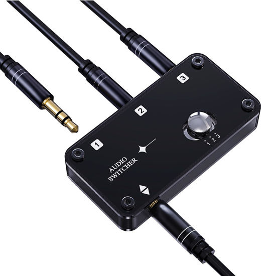 Picture of COOIDEA 3.5mm Stereo Audio Switcher Support 1 in 3 Out or 3 in 1 Out with 3.5mm Audio Cable, 3 Ports AUX Audio Speaker Selector for PC Phone Laptop Headphone