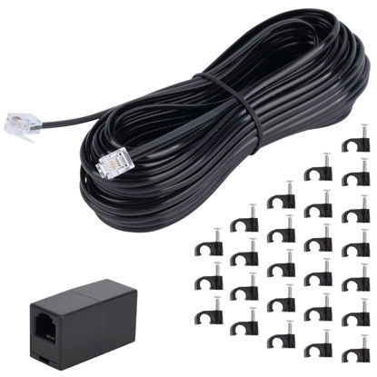 Picture of Ubramac Telephone Extension Cord Phone Cable Line Wire, with Standard RJ11 Plug (50FT-Black)