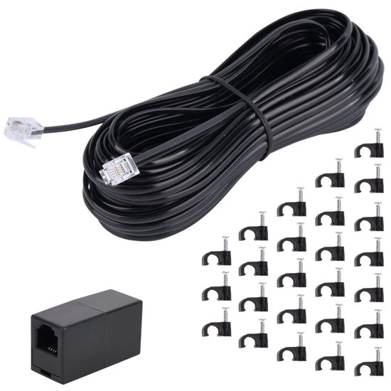 Picture of Ubramac Telephone Extension Cord Phone Cable Line Wire, with Standard RJ11 Plug (50FT-Black)