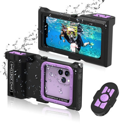 Picture of ShellBox Case Diving Case 3rd Gen for Samsung Galaxy/Phone Series, Universal Phones [4.9-6.9 Inch], Snorkeling 15m/50ft,with Compass,Bluetooth-Controlled(Black-Purple)