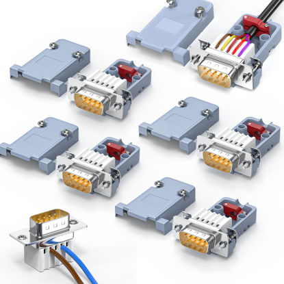 Picture of JUXINICE 5Pack DB9 Breakout Connector Male, RS232/RS485 Serial adapters,D-SUB 9-pin Male to ScrewTerminal Connector Signal Module with Shell