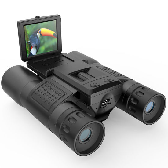 Picture of ZZSTAR 12x32 Binoculars for Adults, Binoculars with Camera, 2" LTPS Display 5MP 1080P Video Photo Recorder with 32GB Micro SD Card, High Powered Binoculars for Bird Watching Travel Hunting, Black
