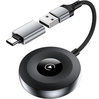 Picture of CarPlay Wireless Adapter for iPhone 16 Pro Max 15 Plus 2024, Bluetooth CarPlay Adapter for Apple iPad, Plug & Play USB/USB C Wired to Wireless CarPlay Adaptor Dongle Convert for Car with OEM Carplay