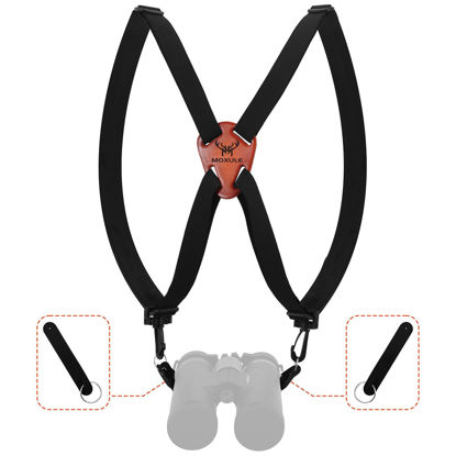 Picture of MOXULE Binocular Harness Strap X-Shaped - Adjustable Bino Chest Straps for All Binoculars Hunting,Hiking and Birding - Black