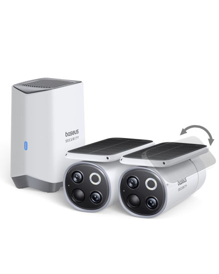 Picture of Baseus Solar Security Camera Wireless Outdoor, S1 Pro 2-Cam Kit, Forever Power with Auto Sunlight-Tracking System, Dual Camera with 3K Clarity, No Monthly Fee, 16TB Expandable Local Storage