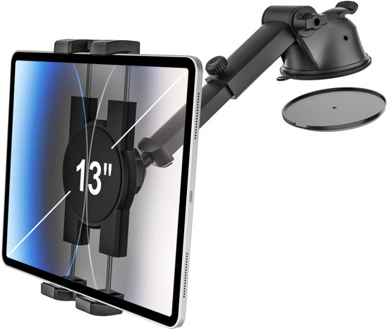 Picture of Car Dashboard Tablet Mount - [Strongest Suction Cup] Car Tablet Holder for Truck Dash Windshield, Telescopic Arm Tablet Stand for Car Mount for 4-13" Tablet iPad Pro 12.9, Air, Mini, Galaxy Fold, Fire