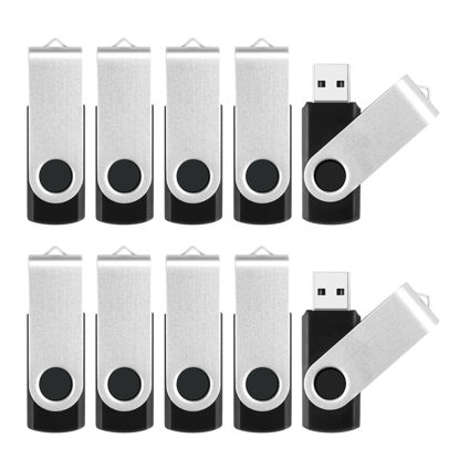 Picture of 4GB Flash Drive 10 Pack Thumb Drive, USB Flash Drives 2.0 USB Stick for Data Storage Backup, Jump Drive Pen Drive Zip Drive Memory Stick with Indicator, Swivel Bulk USB Storage Flash Drive, Black