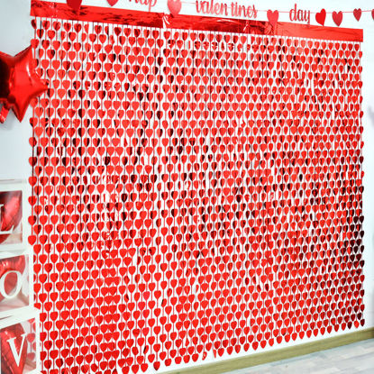 Picture of LOLStar 3 Pack Valentine's Day Foil Curtain,Valentines Day Party Decoration,3.3x6.6 ft Red Heart Shape Tinsel Fringe Curtain Valentines Photo Backdrop,Streamer Backdrop for Birthday,Engagement,Wedding
