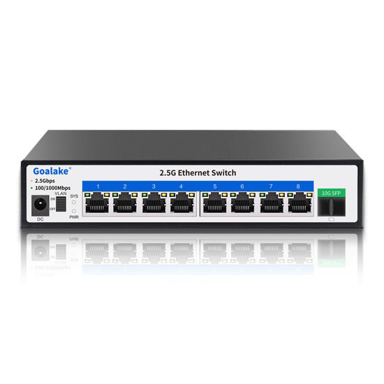 Picture of Goalake 8-Port 2.5G Gigabit Ethernet Switch, 8X 2.5G RJ45 Ports and 1x 10G SFP Port, 60Gbps Switching Capacity, Ideal for 2.5G NAS, 4K Video, Gaming PC, 2.5G Server, 2.5G WiFi 6 AP, 2.5G PCIe Adapter