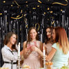 Picture of 2 Pack 3.2ft x 8.2ft Black Tinsel Foil Fringe Curtains, Metallic Foil Tinsel Photo Booth Backdrop Streamer for New Years Decorations Halloween Bachelorette Birthday Holiday Celebration Party Supplies
