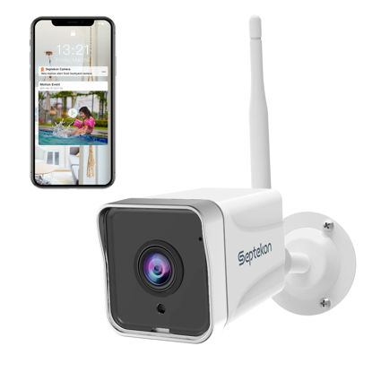 Picture of Septekon 2K Security Camera Outdoor，WiFi Cameras for Home Security Outside with Motion Detection Tracking, Night Vision, Two-Way Audio, IP66 Weatherproof, 2.4GHz Wi-Fi, Compatible with Alexa