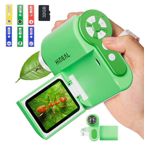 Picture of Hideal HP20 Microscope for Kids 1000X [3-in-1] [Easy and Fun] 2" IPS Portable Handheld Microscope Miniscope, Pocket Mini Scope Educational Science Kit, Christmas Birthday Gifts for Kids, 32GB, Green