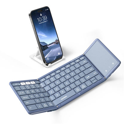 Picture of Samsers Foldable Bluetooth Keyboard with Touchpad, Full-Size Wireless Folding Keyboard with PU Leather, Portable Travel Keyboard for iOS Android Windows Mac OS, Support 3 Devices (BT5.1 x 3), Blue