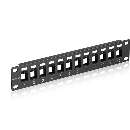 Picture of 12 Port Mini Blank Keystone Patch Panel with Snap-in Design, Cat6 Network Patch Panel 1U 10 inch, Rack Mount Ethernet Patch Panel (for Slim Keystone Only)