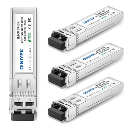Picture of 4Pack 10GBase-SR SFP+ LC Module, SFP Multi-Mode Gbic Transceiver 850nm,up to 300 Meters, Compatible with Cisco SFP-10G-SR, Unifi UF-MM-10G, Meraki MA-SFP-10GB-SR,Fortinet,Mikrotik,Netgear,Supermicro