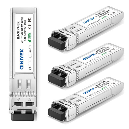 Picture of 4Pack 10GBase-SR SFP+ LC Module, SFP Multi-Mode Gbic Transceiver 850nm,up to 300 Meters, Compatible with Cisco SFP-10G-SR, Unifi UF-MM-10G, Meraki MA-SFP-10GB-SR,Fortinet,Mikrotik,Netgear,Supermicro