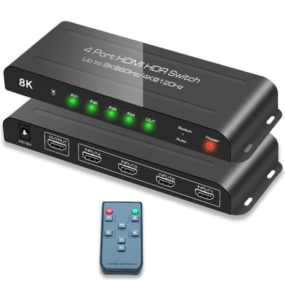 Picture of SkycropHD HDMI 2.1 Switch 8K@60Hz 4K@120Hz 4 in 1 Out HDMI Auto Switcher with Remote Support 48Gbps, HDR10+, HDCP2.3, Dolby Vision/Atmos and CEC