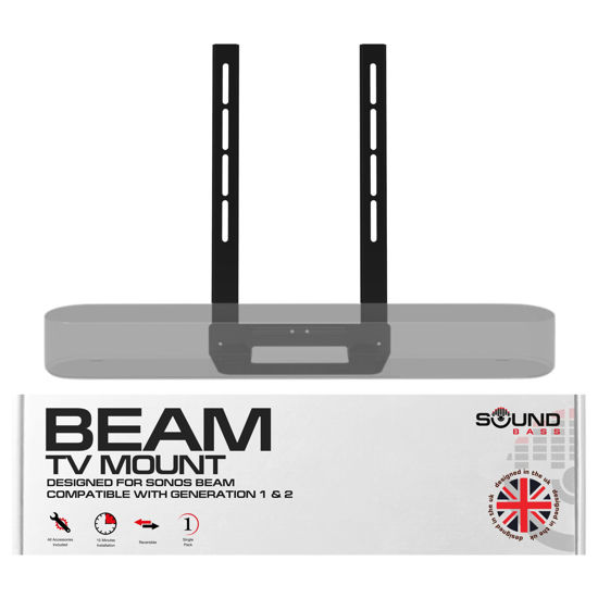 Picture of Soundbass Beam TV Mount, Compatible with Generation 1 & 2 Sonos Beam Mounting Bracket for TV, Black, Full Hardware Kit Included, Beam Soundbar