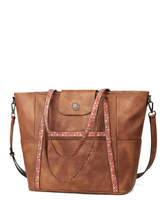 Picture of FADEON Large Laptop Tote Bag for Women Designer Leather Laptop Bag Fashion Travel Backpack Purse Shoulder Handbag Brown