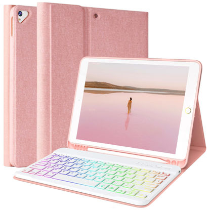 Picture of FUWANG Keyboard Case for iPad 9th Generation 10.2 inch 2021 - Detachable 7 Colors Backlit Stand Folio Keyboard Cover for iPad 8th Gen/7th Gen/iPad Pro 10.5"/iPad Air 3rd Gen, with Pencil Holder