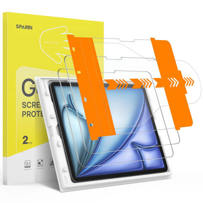 Picture of SPARIN 2 Pack Screen Protector for iPad Air 11 Inch M2 2024 (6th Generation), Tempered Glass Film with Easy Installation Tray, Apple Pencil Compatible Case Friendly Scratch Resistant