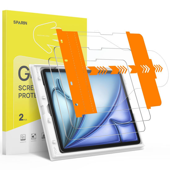 Picture of SPARIN 2 Pack Screen Protector for iPad Air 11 Inch M2 2024 (6th Generation), Tempered Glass Film with Easy Installation Tray, Apple Pencil Compatible Case Friendly Scratch Resistant