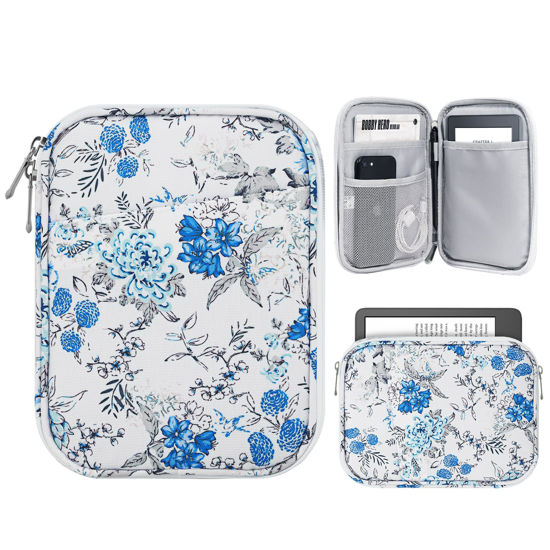 Picture of TiMOVO 6-7 Inch Tablet Sleeve for All-New Kindle 2022/10th Gen 2019 /Kindle Paperwhite 11th Gen 2021/Kindle Oasis E-Reader, Protective Case with Pocket for Kindle (8th Gen, 2016), Blue Flower & White