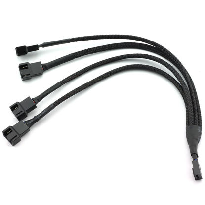 Picture of DZS Elec 4Pin 1 to 4 Ways PWM Fan Splitter Cable Black Sleeved Fan Power Extension Cable 4Pin Female to 4X 4Pin Male 27cm/10.5 inches